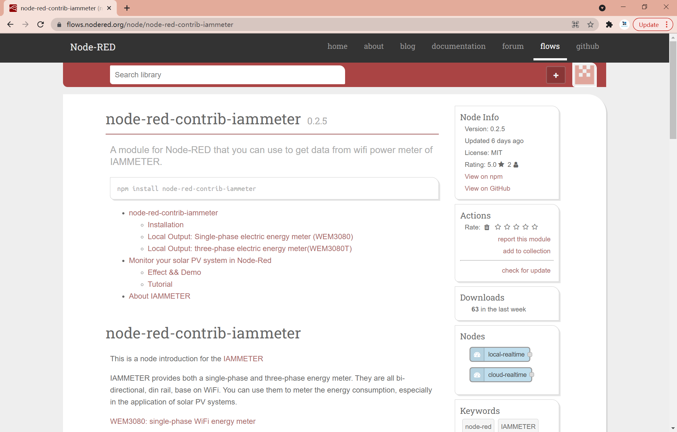 IAMMETER mezgls režīmā Node-RED